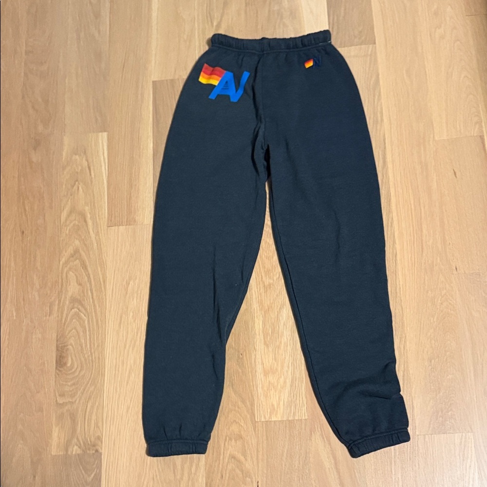Aviator Nation women’s XS charcoal grey Joggers sweatpants with Rainbow Detail
